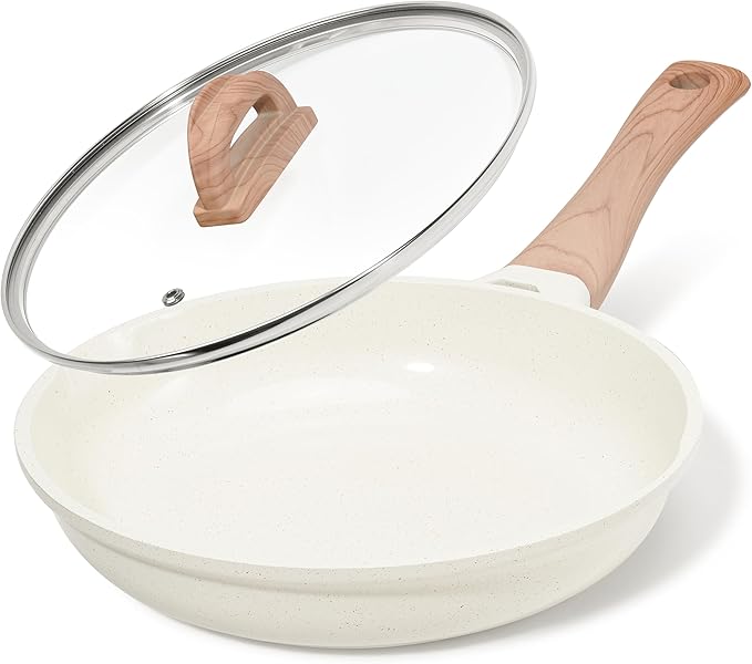 UESLUCK 12 Inch Creamic Non Stick Frying Pan With Lid- Large Creamic Skillet With lid, Omlet Pan Non Stick With Cool-Touch Handle, PFAS & PTFE Free, Compatible with All Stovetops