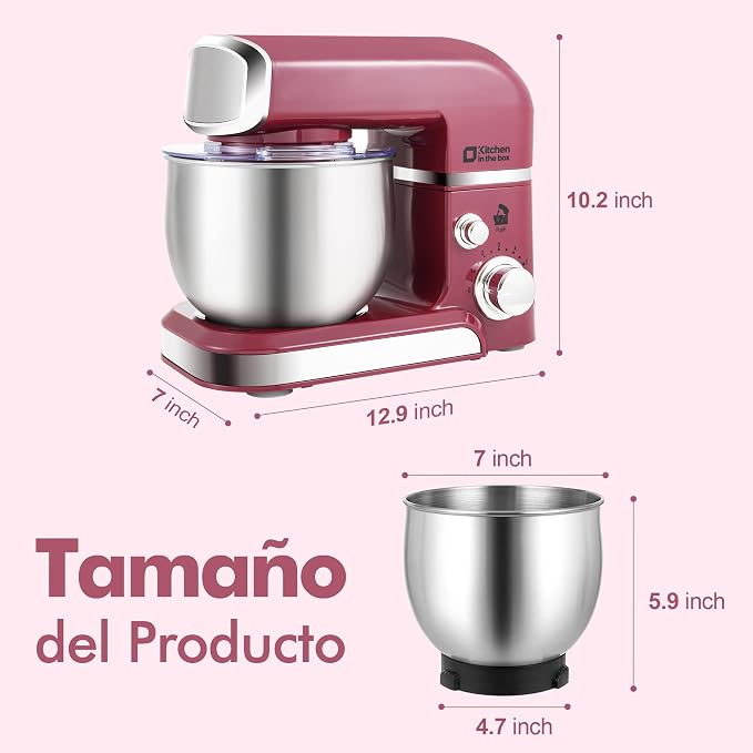 Kitchen in the box Stand Mixer,3.2Qt Small Electric Food Mixer,6 Speeds Portable Lightweight Kitchen Mixer for Daily Use with Egg Whisk,Dough Hook,Flat Beater (Purplish-red)
