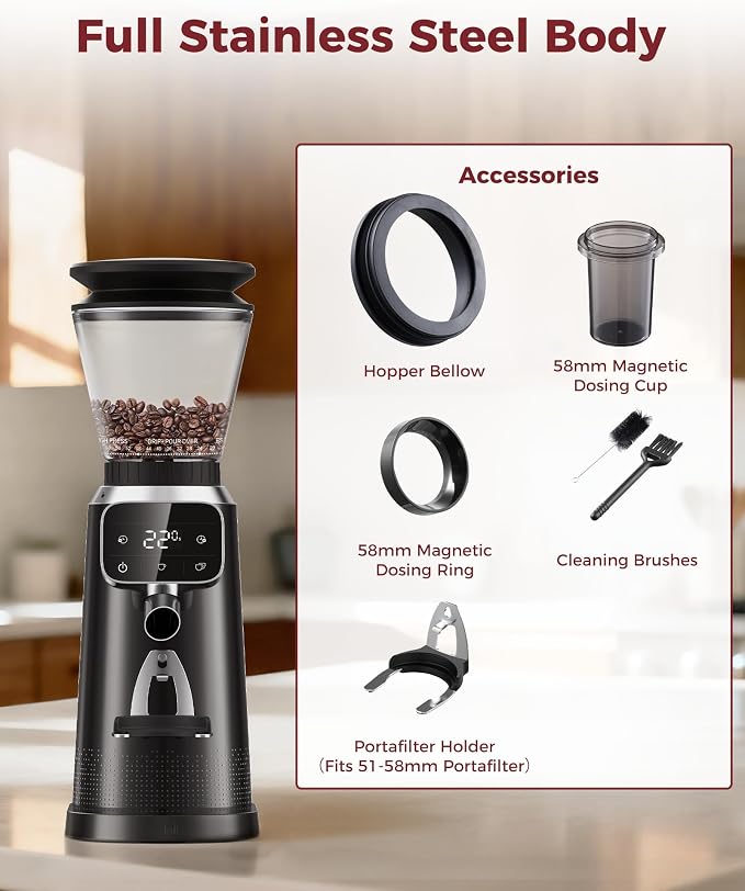 Tuni G2 Conical Burr Coffee Grinder with 70 Precise Grind Settings, Black | Espresso Grinder with Anti-Static Design, Adjustable Electronic Timer & LED Touchscreen, For Drip Cold Brew French Press