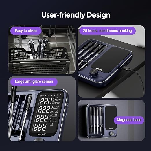 4-Probe Digital Meat Thermometer Wireless with Smart APP, Unlimited Range WiFi & Bluetooth Meat Thermometer for BBQ, Rotisserie, Oven, Grill, Smoker,and Air Fryer Cooking