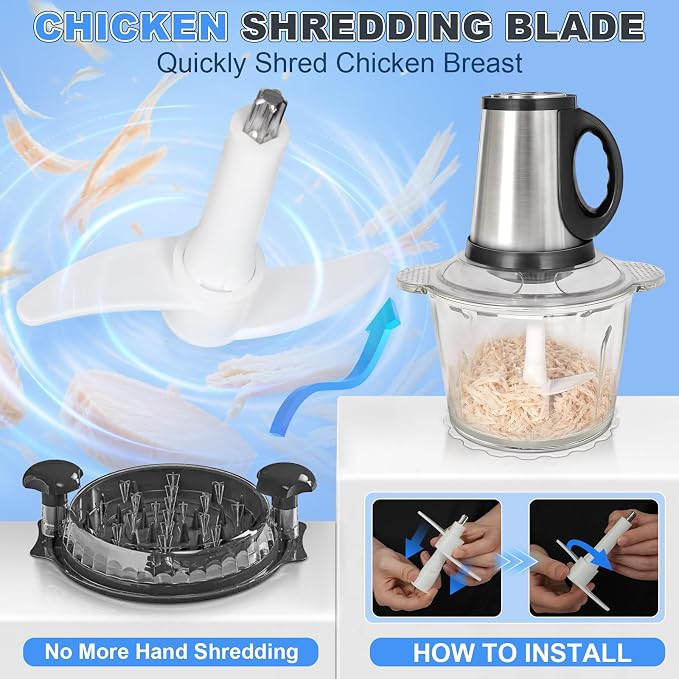 Food Processor-2 Bowls(12Cups+12Cups),Food Chopper for Meat | 【800W Pure Copper Motor】【2 Sets Stainless Steel Blade】Small Food Processor for Meat,Vegetable,Garlic,Onion,Chicken Shredder