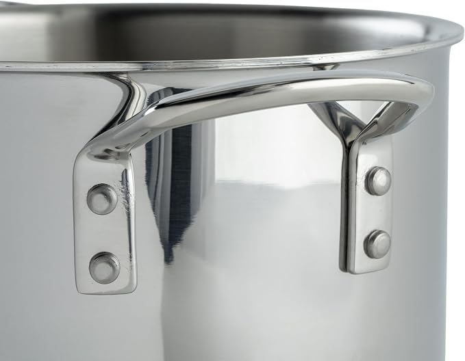 WINCO Tri-Ply Stock Pot, 6-quart-qt-6qt, Silver | Dishwasher safe, Triple-riveted handles, Dripless pouring, Great for Stocks, Soups, Pasta and Batch Cooking