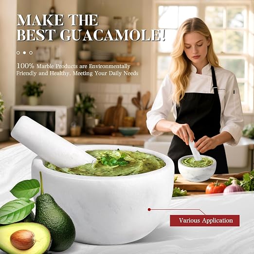 Marble Mortar and Pestle Set, 6.3"-2 Cups Grinder Bowl for Guacamole, Salsa, Pill Crusher, Spice, Herb, Garlic, Nut, Heavy Duty Grinder for Kitchen(Namib Fantasy)