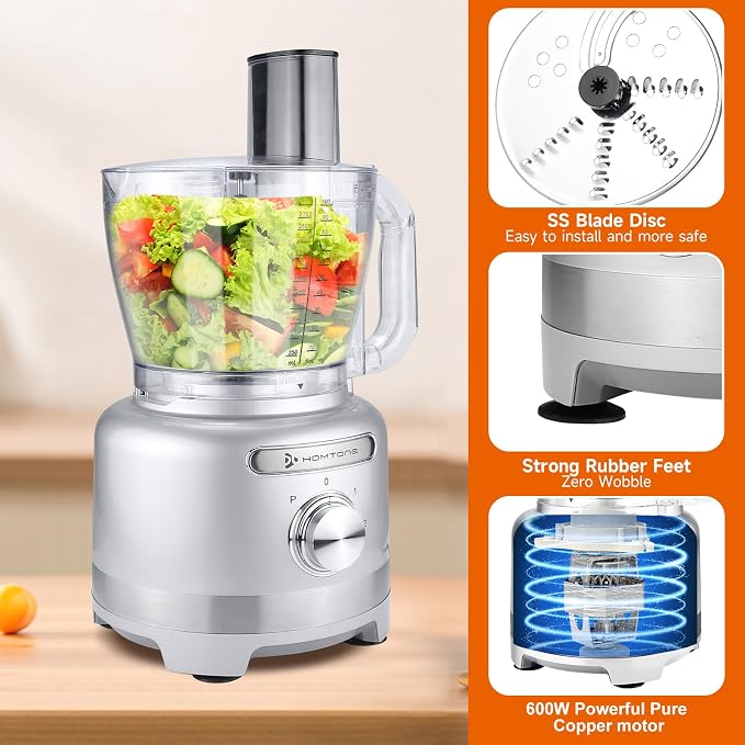 Homtone 16 Cup Food Processor large, 9-in-1 for home Kneader, French Fries | Multifunctions for Cheese Grating, Salad Veggie Chopper/ Slice/Julienne, Shred Large Family Week Meal Prep, Dishwasher Safe