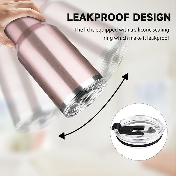 40 oz Tumbler with Lids and Straws, Stainless Steel Insulated Coffee Tumbler, Double Wall Vacuum Insulated Travel Mug Cup, Leakproof Thermal Coffee Cup for Hot and Cold Drinks (Rose Gold)