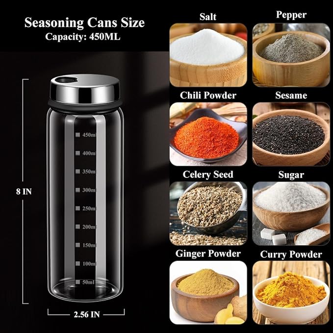 15 oz Large Salt Pepper Shakers with 3 Adjustable Outlet Holes | Clear Glass Shaker Bottles Spice Seasoning Cans for Kitchen Decor, Home Restaurant BBQ Camping Farmhouse Kitchen Accessories