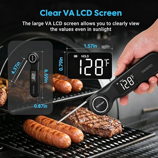 INKBIRD Rechargeable Digital Food Thermometer for Cooking | Instant Read Grill Thermometer USB-C, Meat Thermometer for Outdoor Gas Grill Baking Waterproof Magnet, 180° Rotating Display
