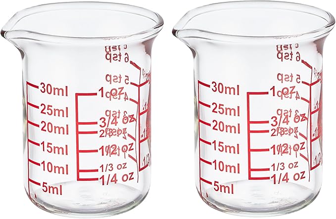 High Borosilicate Glass Measuring Cup with V-Shaped Spout, 30ml (1oz) | Pack of 2 – Precision Glass Measuring Cup for Kitchen & Bar