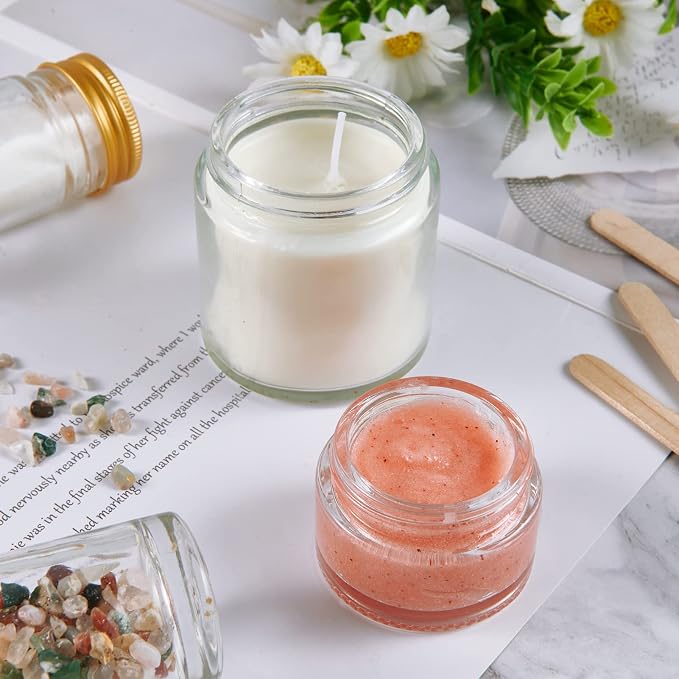 1oz Glass Jar with Lid,Hoa Kinh 40Pack Clear Cosmetic Glass Jars with Lids | Travel Jars with Inner Liners and Black Lids for Storing Lip and Body Scrub, Lotion, Body Butter, Bath Salts, Liquid