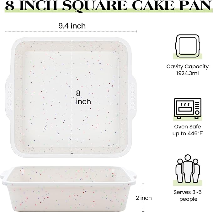8x8 inch Silicone Square Cake Pan | Metal Reinforced Frame, Nonstick Brownie Pan for Baking, BPA Free, 1 Pc(Cream)