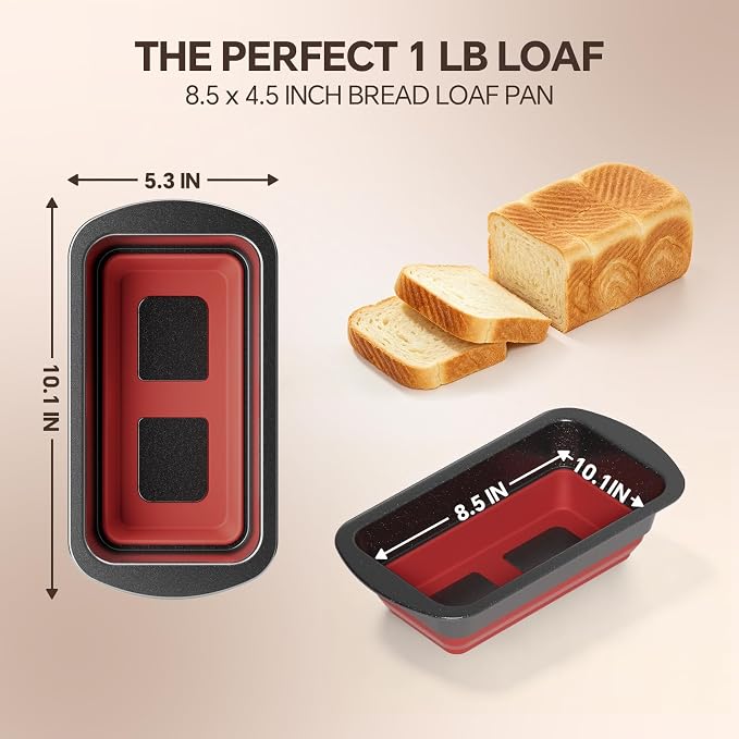 Loaf Pan Set of 2, Nonstick 1 lb Banana Bread Pan, Pop-Out Bottom | Bread Pans For Homemade Bread, Sandwich, Pound cake, Meatloaf, 8.5 x 4.5 IN, Black & Red