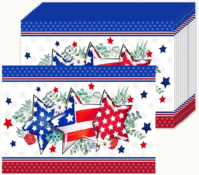 50 PCS Disposable Paper Placemats 4th of July Memorial Day Place Mats(D) | 16x11 Inch Patriotic Freedom Stars Table Mats for Holiday Indoor Outdoor Party Kitchen Dining Table Decorations