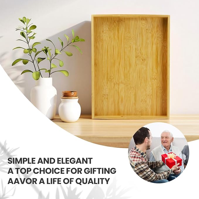 Bamboo Serving Tray Set of 4, Bamboo Trays with Handles | Decorative bamboo serving trays for serving, storage,kitchens, living rooms,bathrooms, outdoor scenarios and more