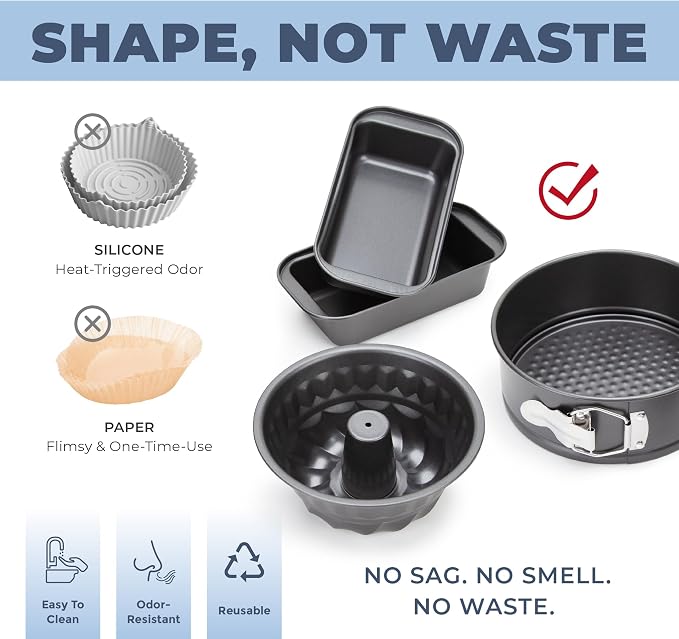 Cartman Air Fryer Pan Set, 4-Piece Nonstick Air Fryer Accessories | Fits Ninja, Chefman, Cosori, Instant Pot, For 4-6 QT Air Fryers, Oven Safe to 450°F, Springform Pan, Bundt Pan, 2 Loaf Pans
