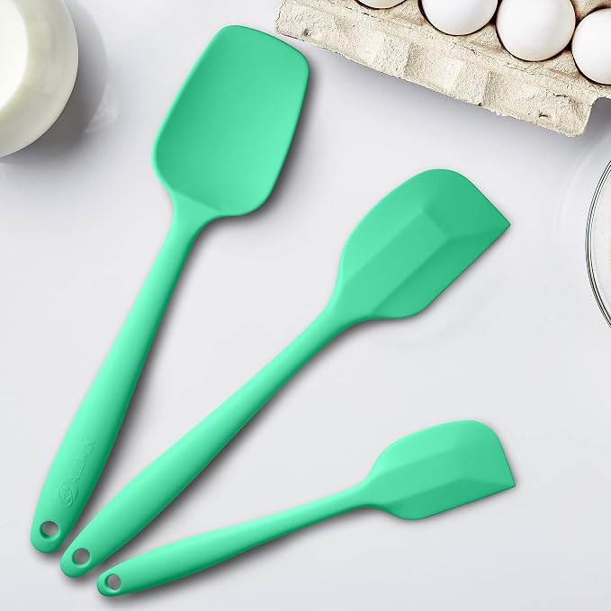 3-Piece Silicone Spatula Set, 600°F Heat Resistant, Macaron Green | Stainless Steel Core, Silicone Rubber Spatulas for Nonstick Pans, Spatula, Spoonula and Mini Spatula for Cooking and Baking