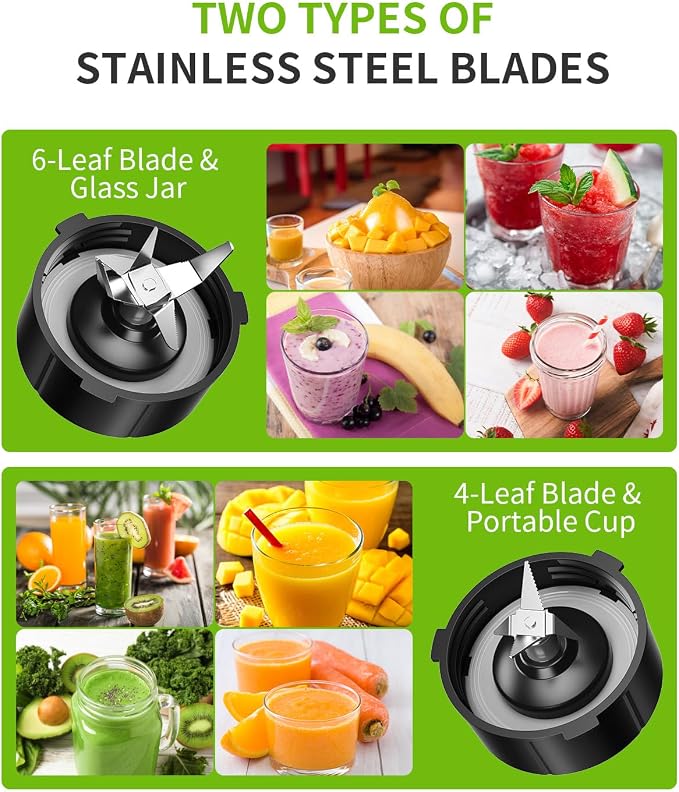 GDOR 1200W Blender for Smoothies and Shakes, 52 Oz Glass Jar & 22 Oz To-Go Cup Combo, Countertop Blender with 6-leaf Blade, 3 Adjustable Speed for Juices, Frozen Fruit Drinks, Sauces, Self-Cleaning