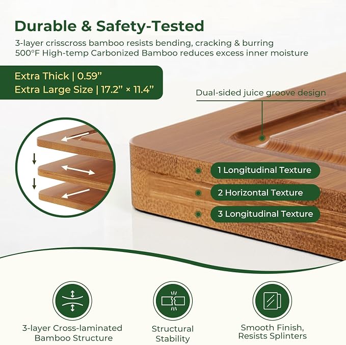 Titanium Cutting Board,Carbonized Bamboo Cutting Boards Set for Kitchen | 3pcs Chopping Boards for Kitchen, Large Metal Wood Cutting Board, Non Slip, Juice Grooves, Knife-Friendly, Dishwasher Safe