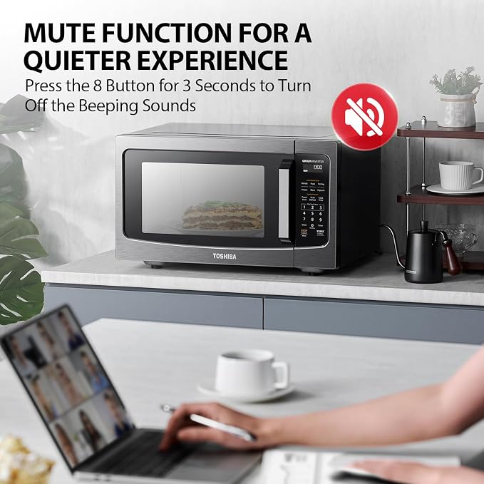 TOSHIBA Countertop Microwave Oven with Inverter Technology, 1.6 Cu.Ft | Smart Sensor, Auto Defrost, 13.6" Turntable, Kitchen Essentials, 1250W, Black Stainless Steel
