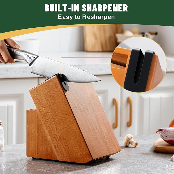 Knife Set, EWFEN 14-Piece Kitchen Knife Set with Block, German Stainless Steel Knives with Built-in Knife Sharpener, Anti-Slip Sharp Knives Set for Kitchen, Dishwasher Safe, Concave-dotted Handle