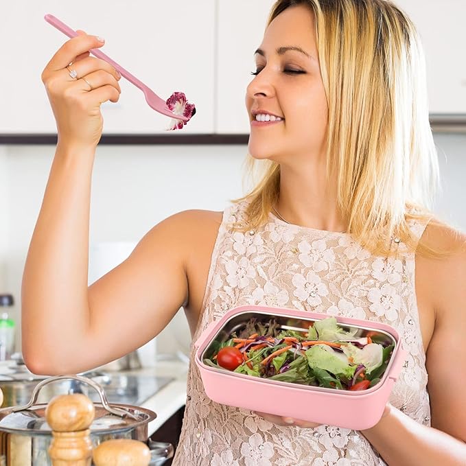 2-Tier Bento Lunch Box for Women & Adults with Insulated Lunch Bag | 50 OZ Large Capacity Bento Box with BPA-Free Utensils & Cup & Sauce Container, Leakproof, Microwave Safe for Work & Meal Prep
