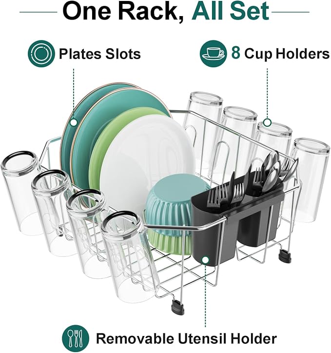 Swedecor Small in Sink Dish Drying Rack - Stainless Steel for Kitchen RV | 11.6" W x 13.4" L compact Design, Space-Saving