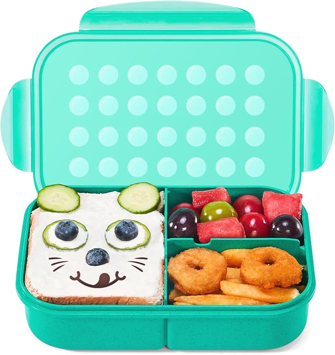MISS BIG® Bento Lunch Box for Kids, 1150ml, 3 Compartments, Green | Green kids bento lunch box for school food, daycare meals, snacks, light lunch, picnic, and travel.