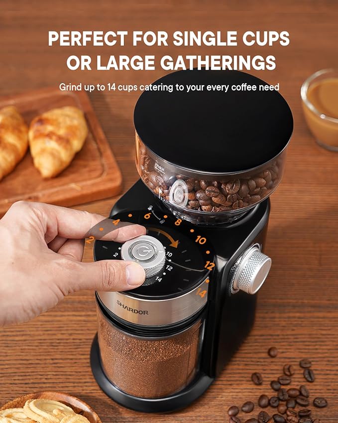 SHARDOR Electric Burr Coffee Grinder 2.0, Automatic Coffee Bean Grinder for Home Use, Adjustable Burr Mill with 16 Precise Settings for Espresso & French Press, Glossy Black
