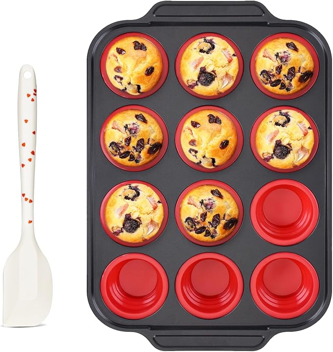Silicone Muffin Pan for Baking with Metal Reinforced Frame, Nonstick Cupcake pan 12 regular size, Muffin Tin Easy to Pop, Silicone Egg Bite Molds for Oven Dishwasher Safe