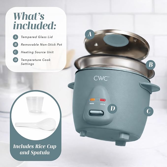 COOK WITH COLOR 6 Cup Rice Cooker 300W - Effortless Cooking and Perfectly, Cooks 3 Cups of Raw Rice for 6 Cups of Cooked Rice, Slate Blue | 300W, Cooks 3 Cups Raw Rice, 6 Cups Cooked Rice, Effortless Cooking