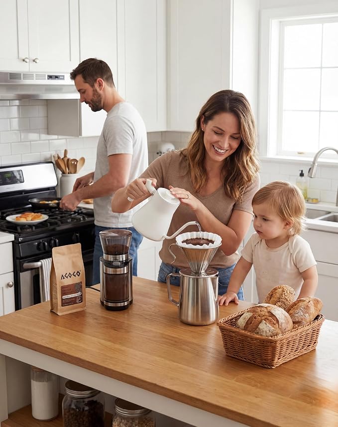 AGOGO Stainless Pour Over Coffee Maker Set, 50 Paper Filters, 30oz, Sliver | Unbreakable carafe for kitchen RV camp and office, includes barista towel, lead-free food grade 304 stainless steel