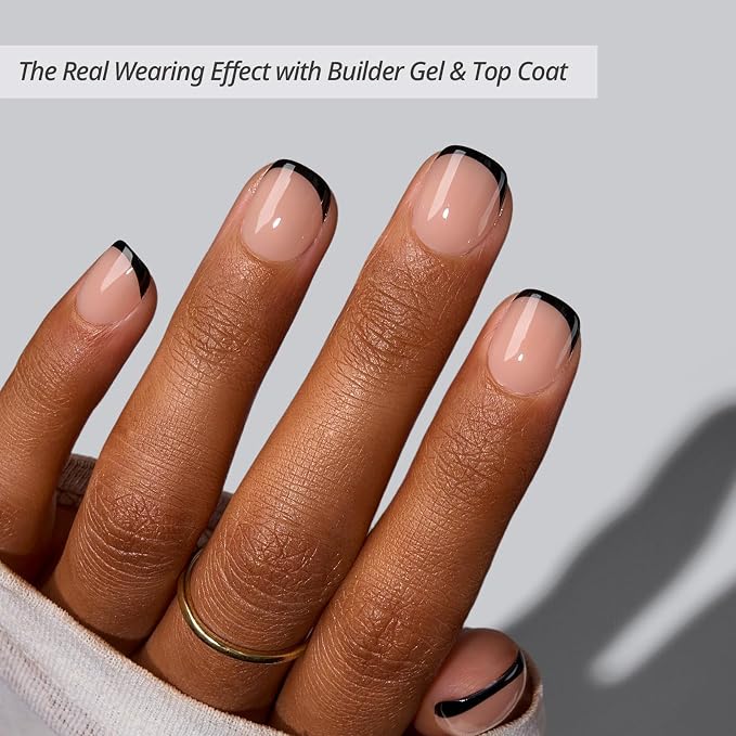 BTArtboxnails XCOATTIPS Black French Tip Press On Nails, XXS Squoval, Peach | Lamp-Curable, 4-Week Wear, Natural Nail Look, Salon Quality Value at Home, Easy-to-Apply for Beginners, 160ct Nail Tips Only