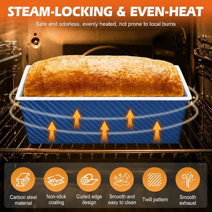 Bread Loaf Pan with Lid-2Pack, 2.2LB & 1LB | Food-Grade Nonstick Coating, Easy Release, Perfect Loaf Shape, Corrugated Design, Oven Safe up to 450°F