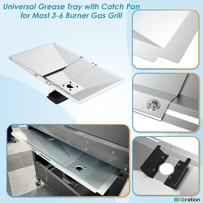 Universal Grease Tray, Catch Pan and Disposable Drip Pan for 3/4/5/6 Burner | Replacement Parts for Nexgrill 720-0830H 720-0882A, Charbroil, Dyna Glo, Kenmore Gas Grill