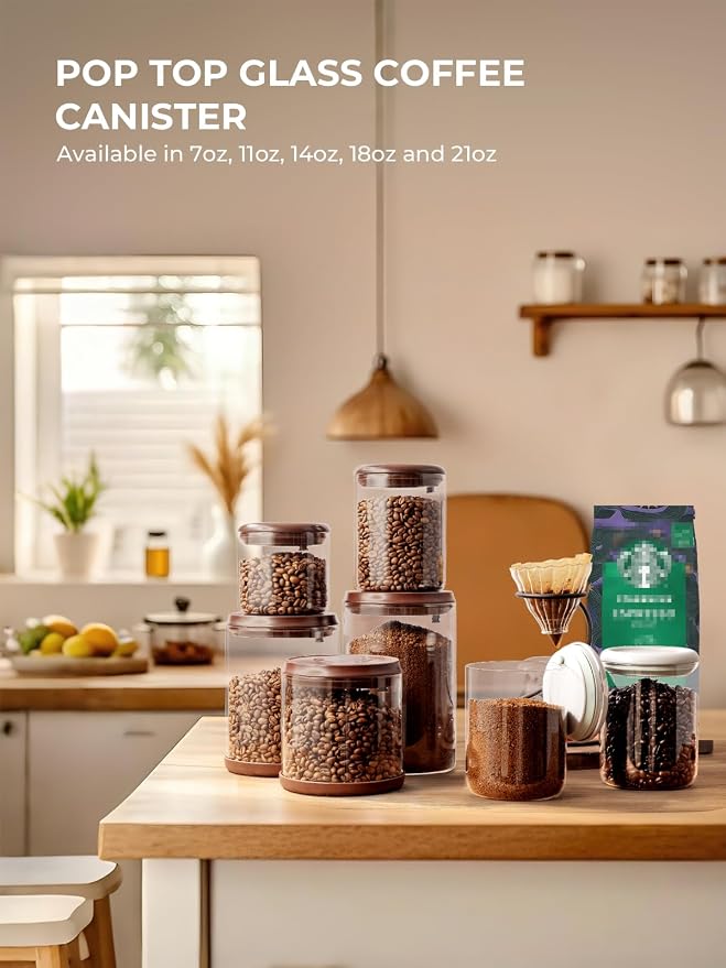 Large Coffee Canister 18 oz, Airtight Food Storage Container with Pop Lid, CO2-Release Valve, High Borosilicate Glass Contianers For Tea Coffee Bean Sugar, 1.13lb