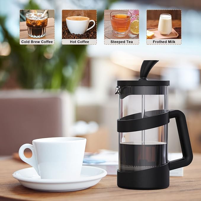 RAINBEAN Large French Press Glass Travel Camping Coffee Makers Pot, 34 oz Portable Cold Heat Press Coffee Tea Brewer