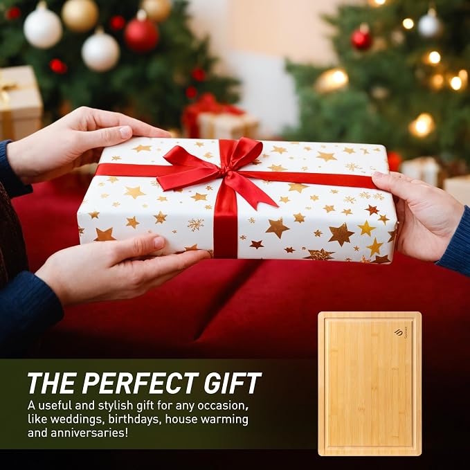 Extra Large Charcuterie Bamboo Board Non Slip Feet Over Sink Wooden Cutting Chopping Board Butcher Block Nice Solid Thick Juice Groove Big Xl XXl xlarge Hardwood Kitchen Counter Organic Meat BBQ Kit