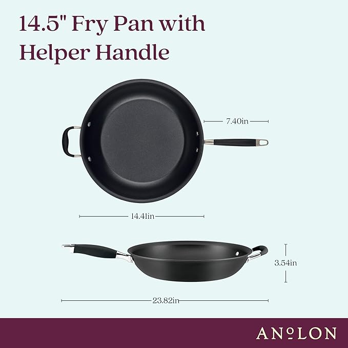Anolon Advanced Home Hard-Anodized Nonstick Frying Pan with Helper Handle, Large Skillet, Non Stick Pan, 14.5-Inch, Onyx