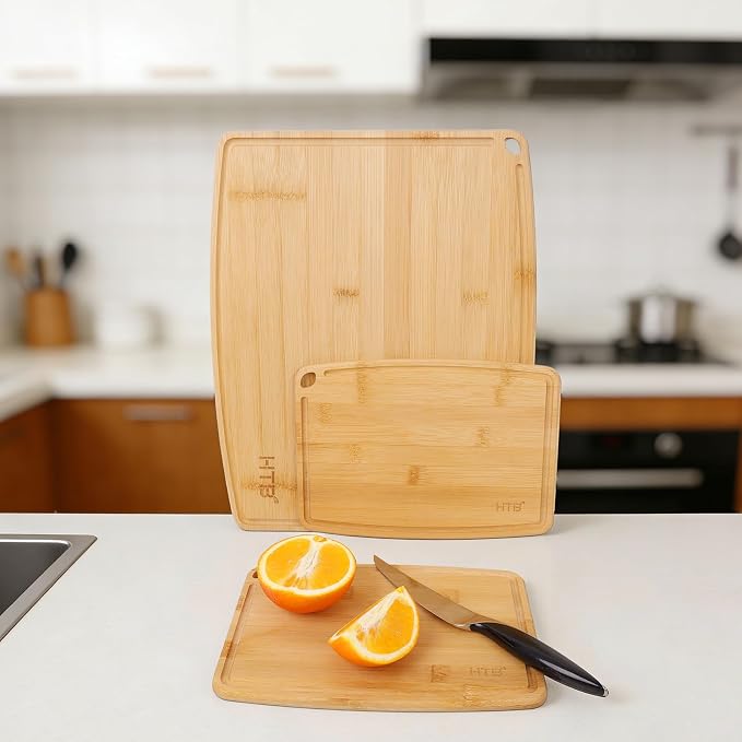 HTB Bamboo Cutting Board for Kitchen Wooden Chopping Board, Large 1PCS | Lightweight, Solid, Large, Bamboo, Sandwich Boards, Serving Boards, Breakfast, Machine wash