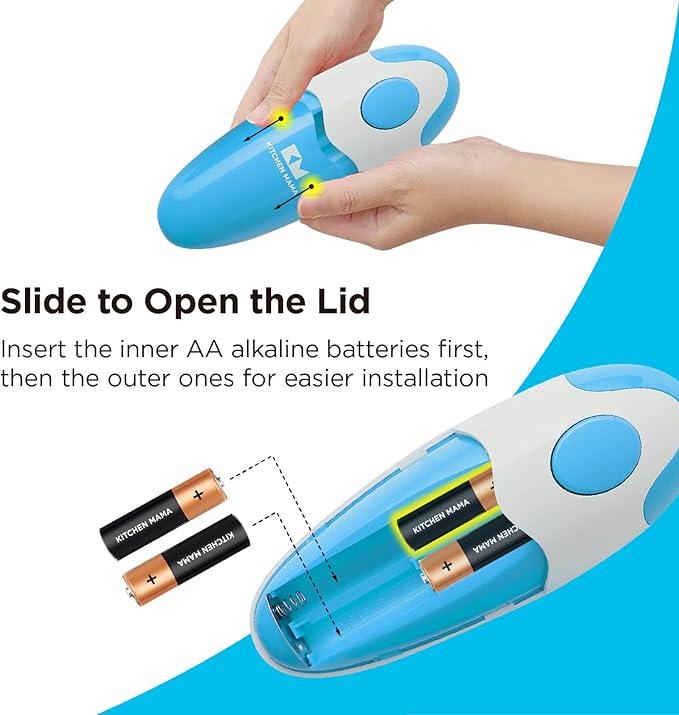 Kitchen Mama Auto Electric Can Opener, Sky Blue | Automatic, Hands Free, Smooth Edge, Food-Safe, Battery Operated