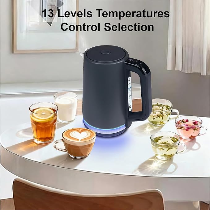 1.7L Electric Kettle with Temperature Control, 1500W Stainless Steel Tea Kettle, LED Display, Keep Warm & BPA Free Hot Water Boiler for Tea & Coffee, Grey