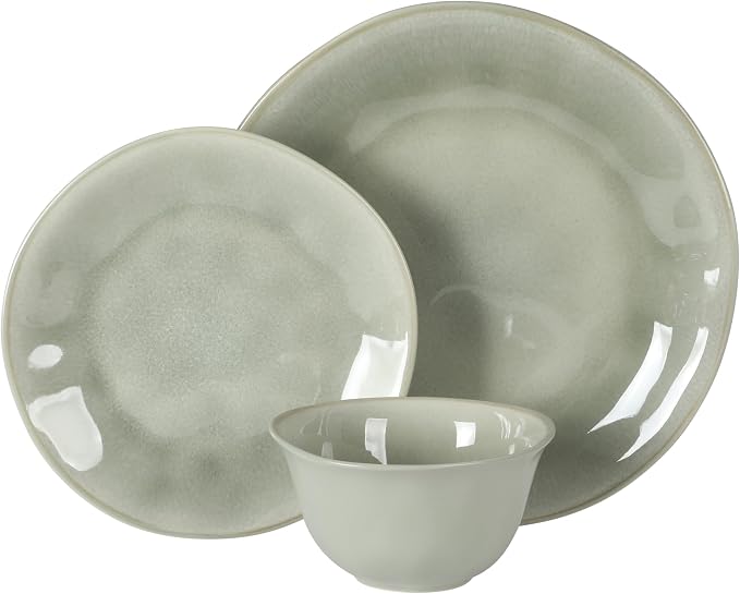 Gibson Elite Port Barton Plates and Bowls Sets, 12-Piece Stoneware Dinnerware Sets, Reactive Glaze Dish Set - Green