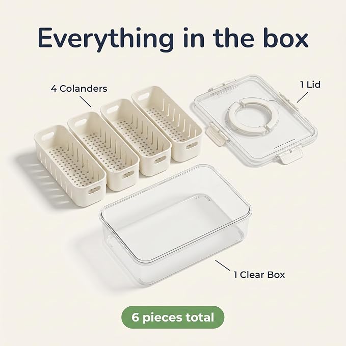 [Hand Wash Only] Salad Bar Containers for Fridge, Veggie Containers for Refrigerator, Salad Prep Containers for Fridge, Veggie Tray with Lid, Storage & Organizer for Fruit, Berry, Produce Keeper