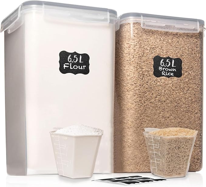 2 PC [7 Qt / 6.5L / 220 Oz] Large Food Storage Containers with Lids Airtight - BPA Free Clear Plastic Kitchen and Pantry Storage Containers for Cereal, Flour, Sugar, Rice