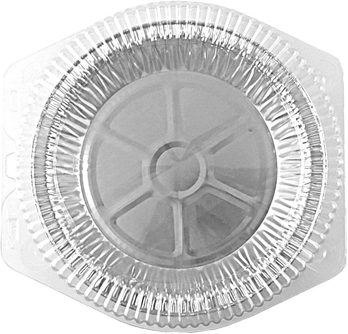 9" Aluminum Foil Pie Pans 1" Medium Deep - Made in USA Disposable Tins w/Clear Hinged Clamshell Container (Pack of 10 Sets)