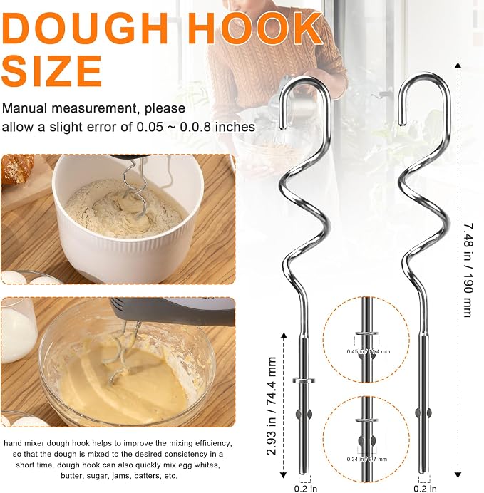 Hand Mixer Beaters Attachments for Kitchenaid Whisk, Beater, Dough Hook, Blending Rod, Stainless Steel Hand Mixers Blender Accessories for Kitchenaid KHM3 KHM5 KHM7 KHM9 KHM926 KHM512-6PCS