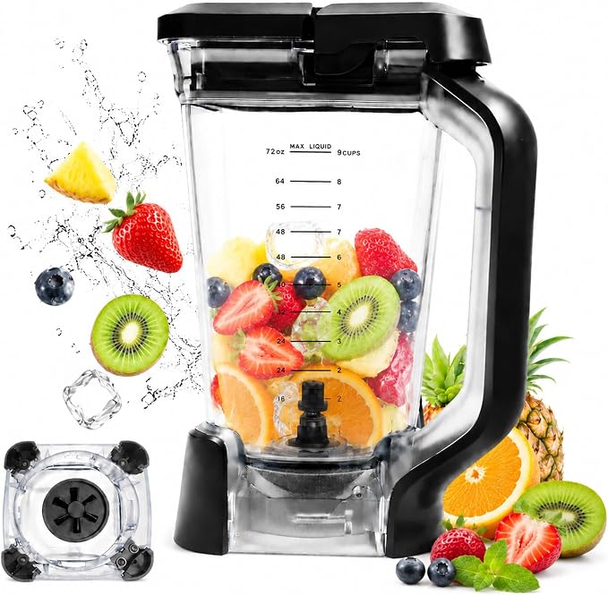 72oz Replacement Pitcher for Ninja BL610 BL710 CT610, BPA-Free Lid | 6-fin base. Dishwasher safe, BPA-free. Compatible with BL610 BL710WM CT610 series. For smoothies & sauces.
