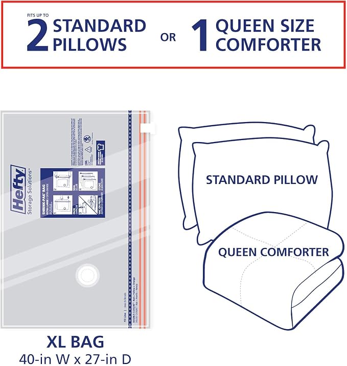 Hefty Shrink-Pak - 3 Extra Large Vacuum Storage Bags for Clothes, Pillows, Towels, or Blankets - Space Saver Vacuum Sealer Bags Ideal Under Bed Storage Solutions