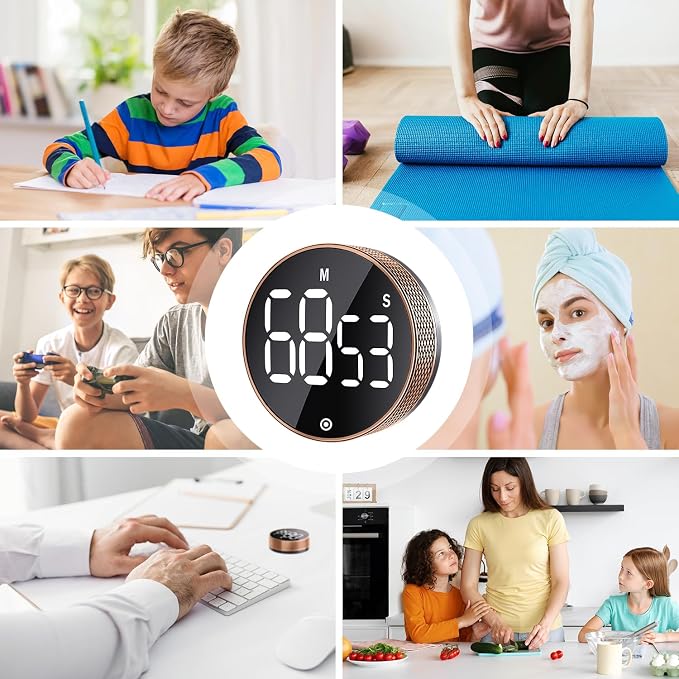 BlueSnail Kitchen Timer with LED Digital Display Smart Efficana for Home Classroom Gym Office, Volume and Brightness Adjustable Productivity Timer (Rose Gold)