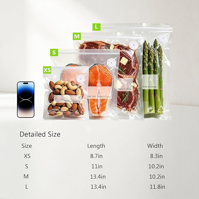 8.3 * 8.7 Inches Reusable Vacuum Sealer Bags for Food – 30 Packs | Leak-Proof & BPA-Free, Includes 6 Free Bag Clips,Ideal for Food Storage,Sous Vide,Freezer & Handheld Vacuum Sealer Compatible