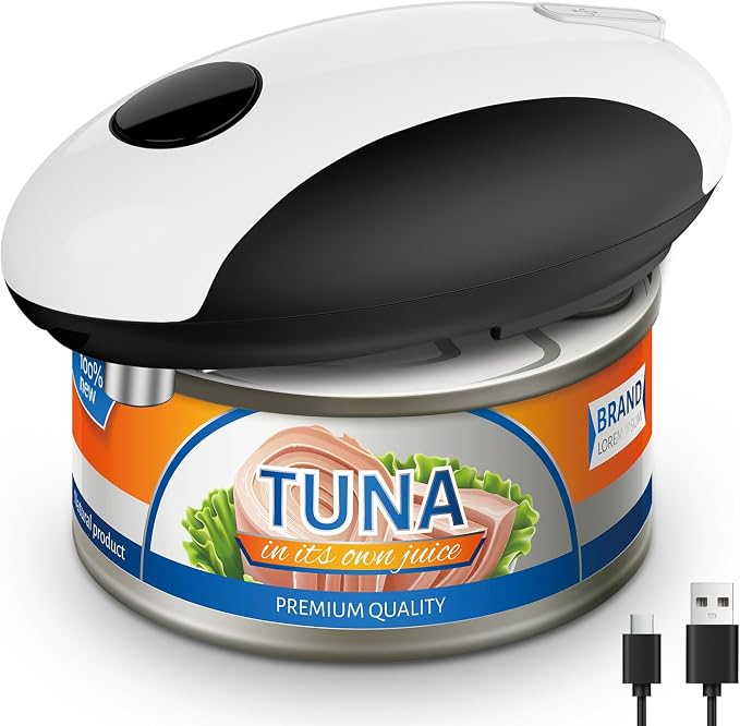 CEVING USB Rechargeable Electric Can Opener, One-Touch & Hands-Free | Battery Operated Cordless Design with Magnetic Lid Holder and Smooth Edge Cutting, Ideal for Seniors, Fits All Standard Cans